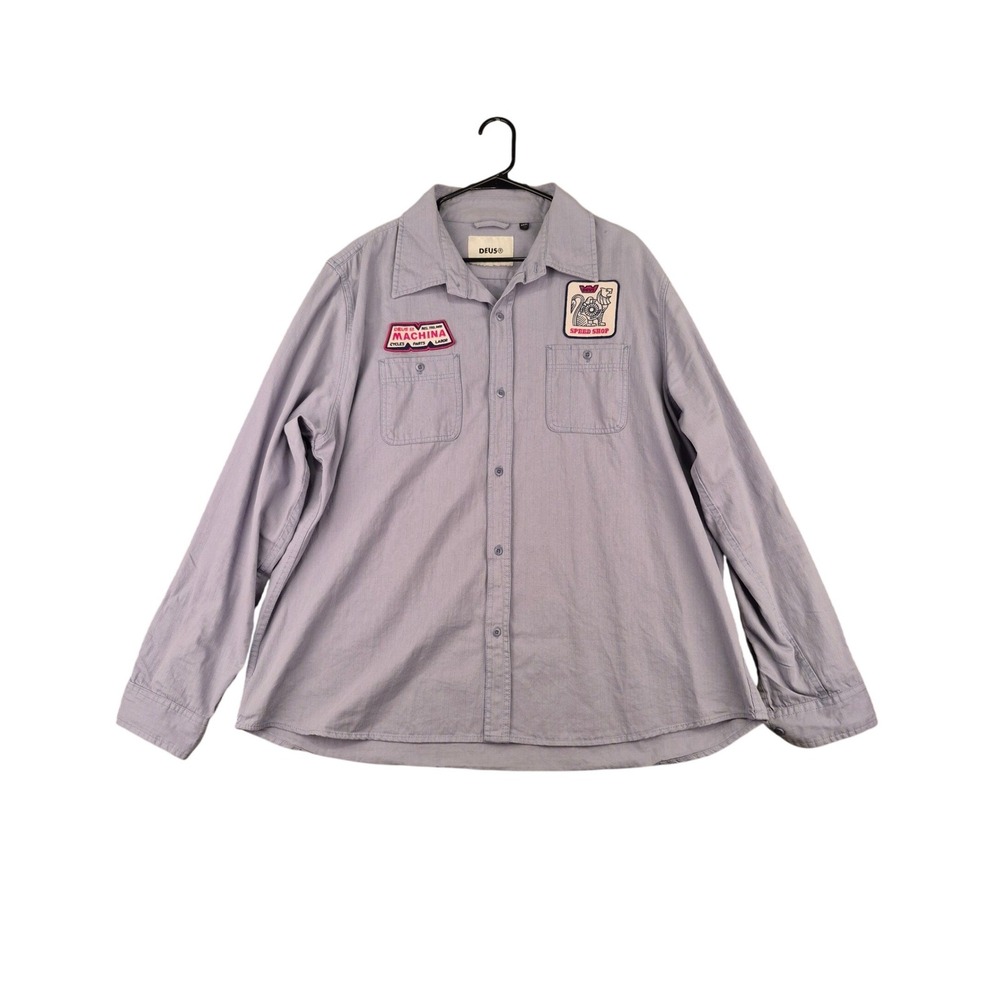 Deus‎ Ex Machina Mens 3XL XXXL Gray Blue Speed Shop Patch Button Up Work Shirt